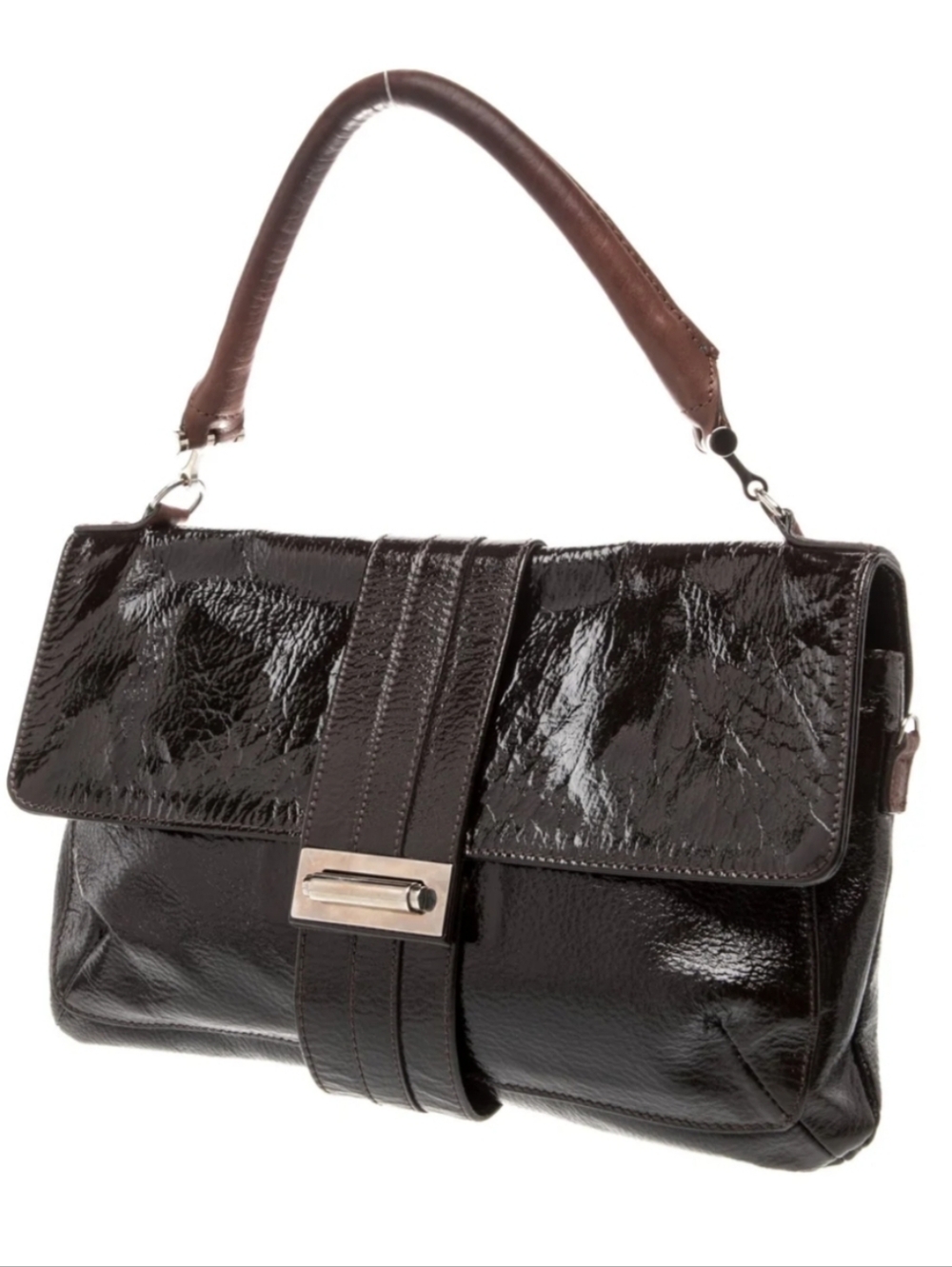 Lanvin Authentic Brown Patent Leather Top Handle Bag - Picture 2 of 5